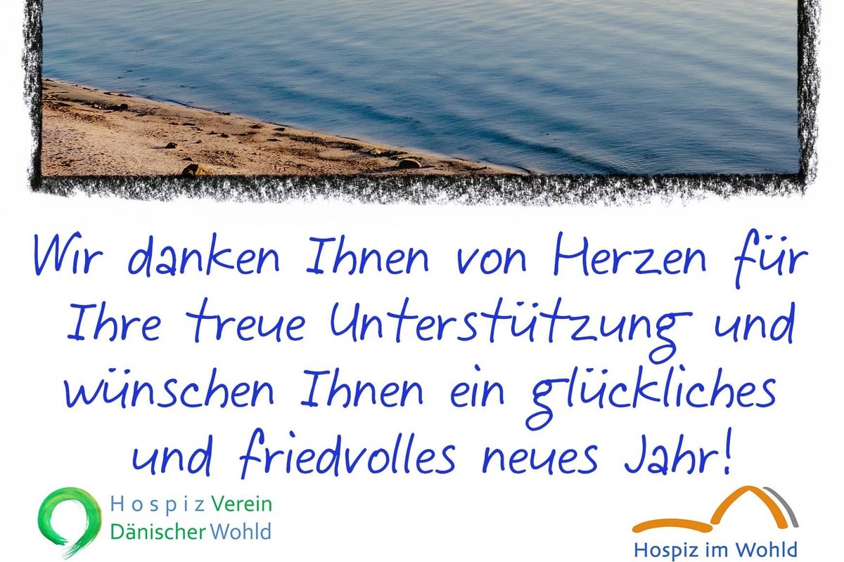 Neujahrsgruß mit Foto vom Strand, Meer und Himmel